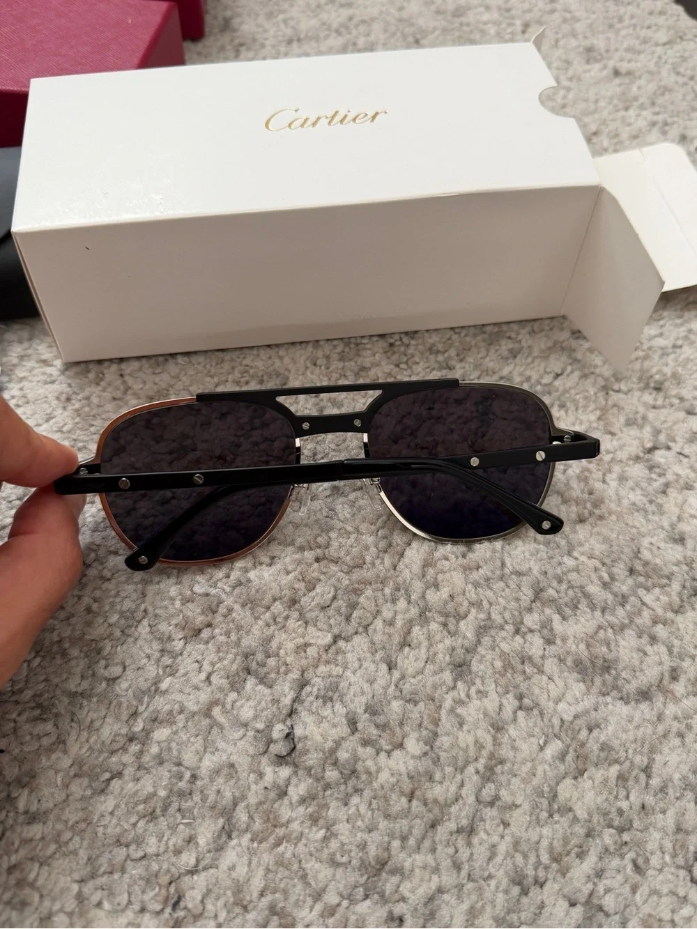 Cartier Men’s Black and Silver Pilot Sunglasses